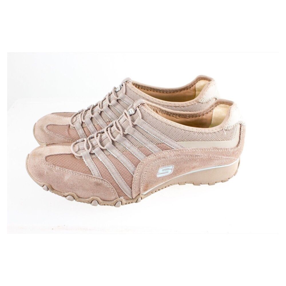 Skechers Women's Beige Leather Fabric Slip-On Shoes 22019 Size 9.5 US / 39.5 EU